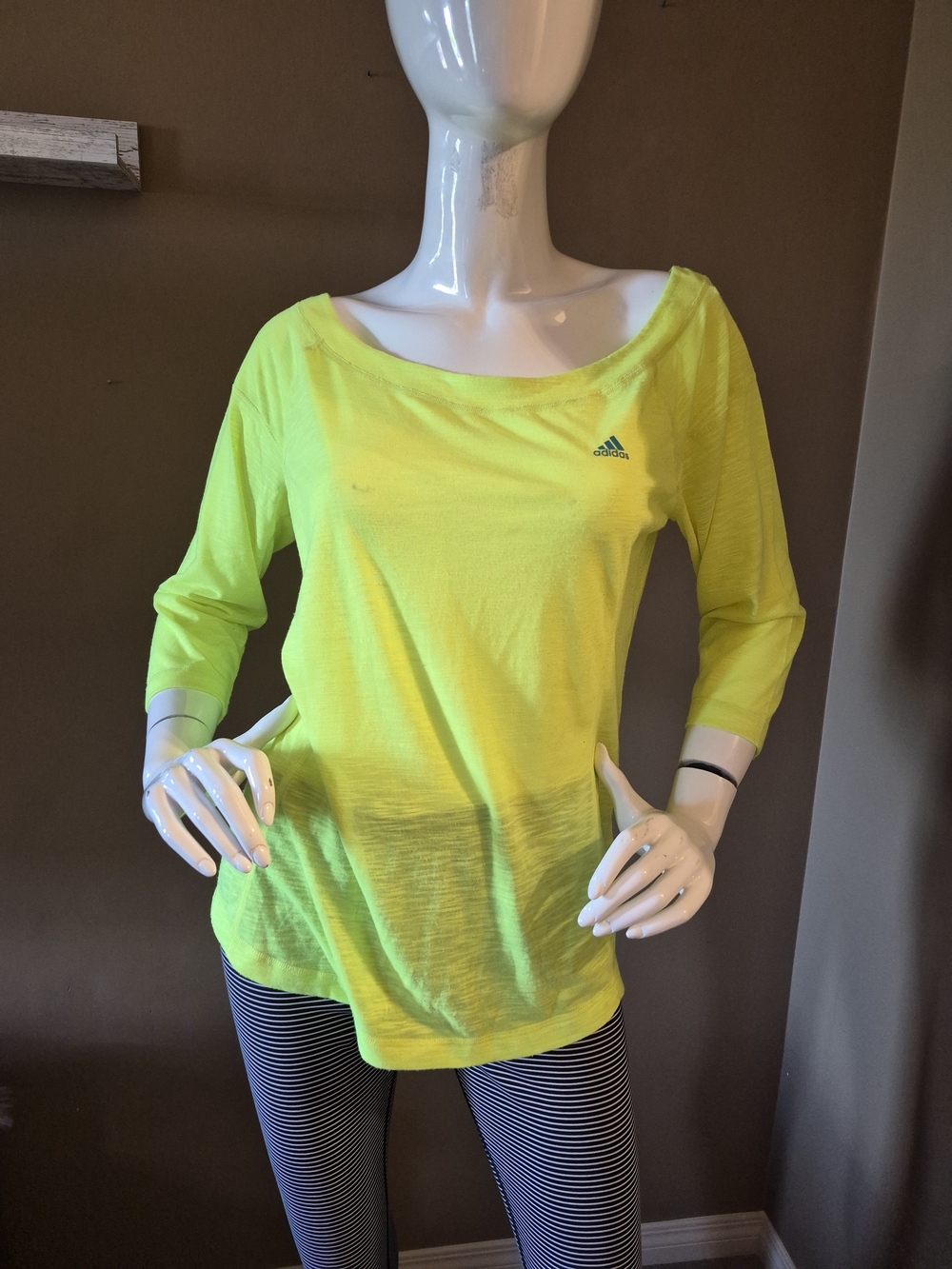 adidas Neon Yellow Long Sleeve Scoop-Neck Top